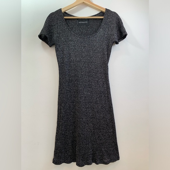 Reformation 
Black Pewter Sparkle Mini Metallic Dress Size;M-L .Girls Night out - Picture 8 of 10